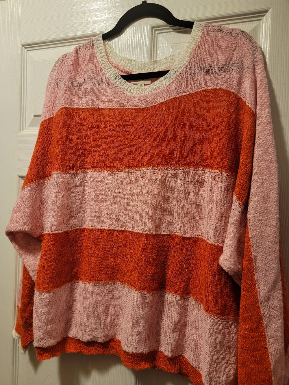 BiBi Pink & Orange Wide-Stripe Crew Sweater
